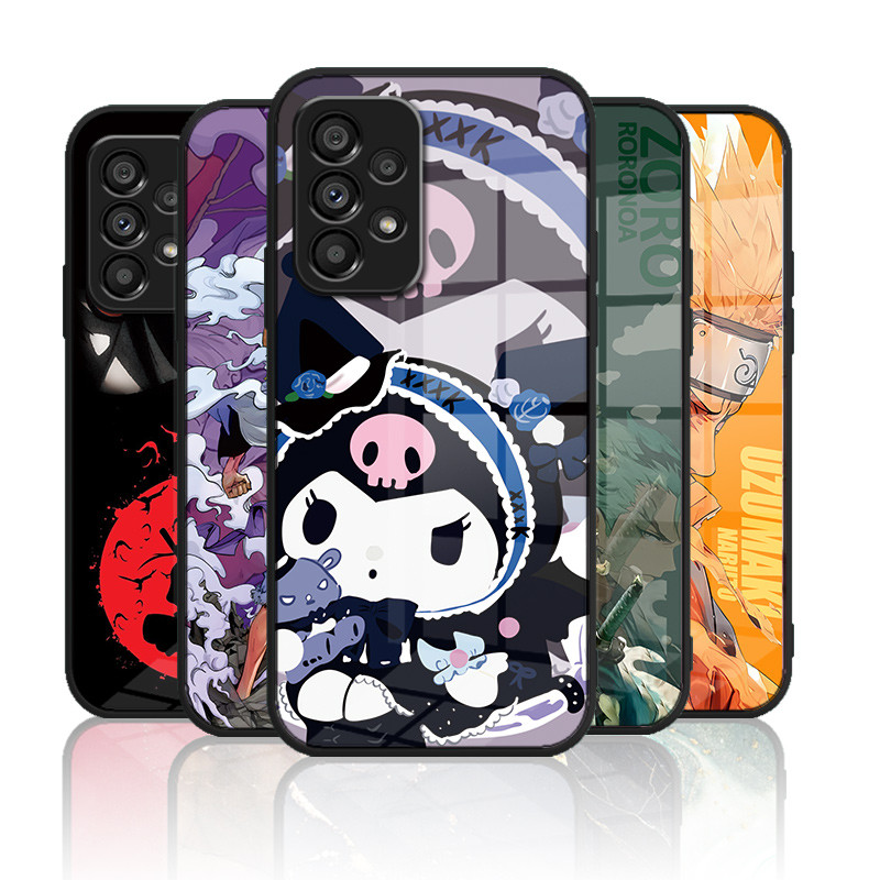 เคสกระจก Samsung Galaxy A52 A52s A72 A33 A23 A55 5g 4g เคสกระจกนิรภัยฮาร์ดฝาหลังขอบซิลิคอนอ่อน