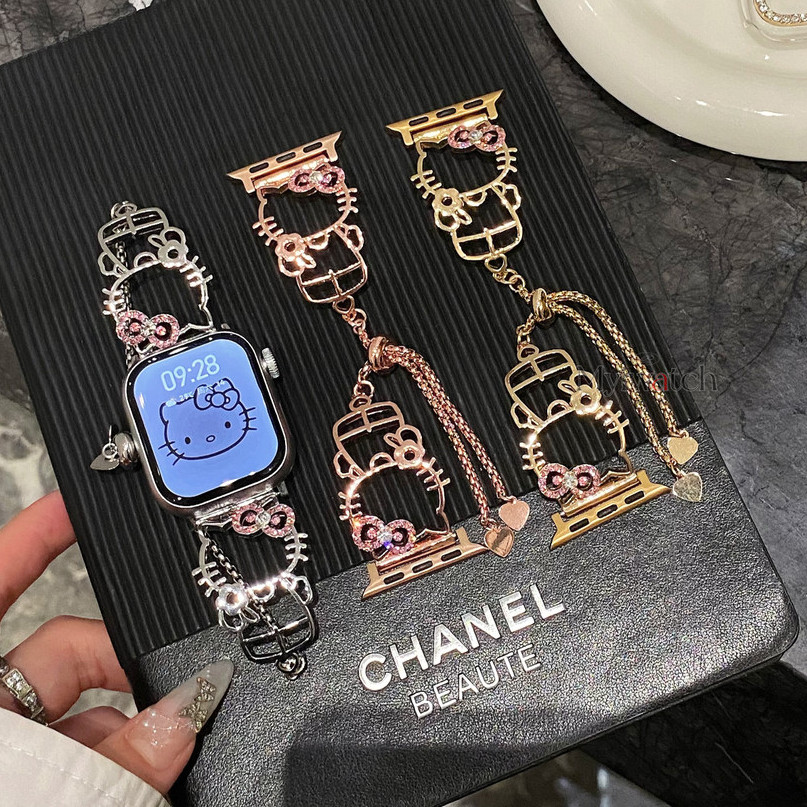 ใหม่น่ารักคิตตี้ฮอลโลว์เพชรการ์ตูนโซ่โลหะสําหรับ ฉันดู ชุด 11 10 9 8 7 6 5 4 กับ 3 2 1สุภาพสตรีบางสายรัดข้อมือสําหรับ ฉันดู วงดนตรี 46 มม.49 มม.45 มม.44 มม.41 มม.40 มม.38 มม.42 มม.