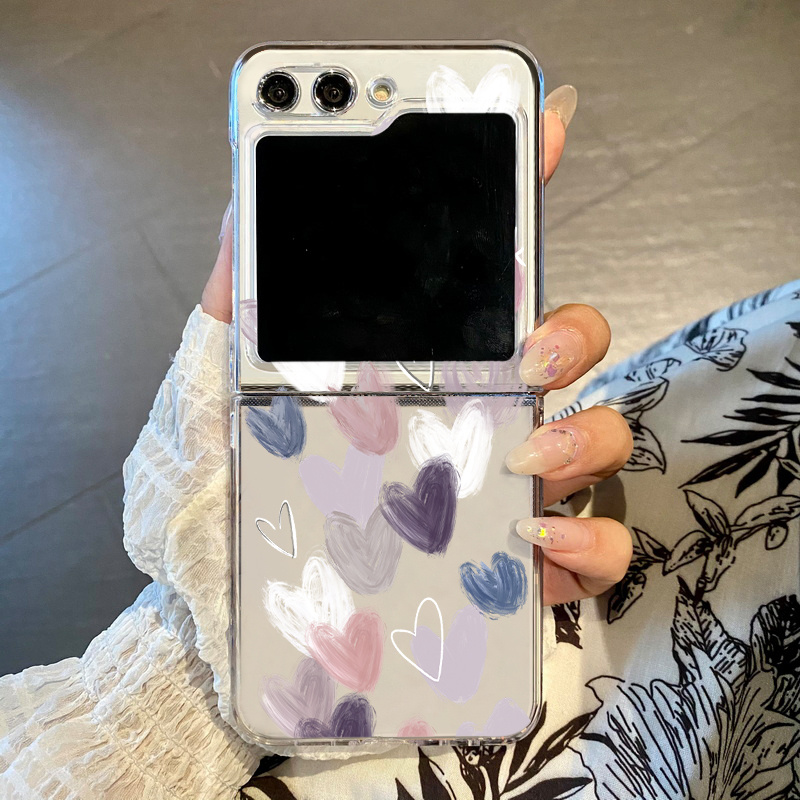 Samsung Galaxy Z Flip4 ZFlip6 Z Flip 3 ZFlip5 สีชมพูรักผีเสื้อหรูหราเคสโทรศัพท์แข็งโปร่งใส
