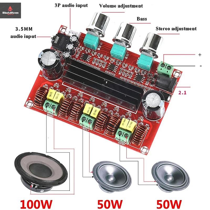 Cod TPA3116D2 ช่อง 2.1 ซับวูฟเฟอร์ดิจิตอลเครื่องขยายเสียงโมดูล XH-M139 12V - 24V 2*50W + 100W HiFi เครื่องขยายเสียงใหม่