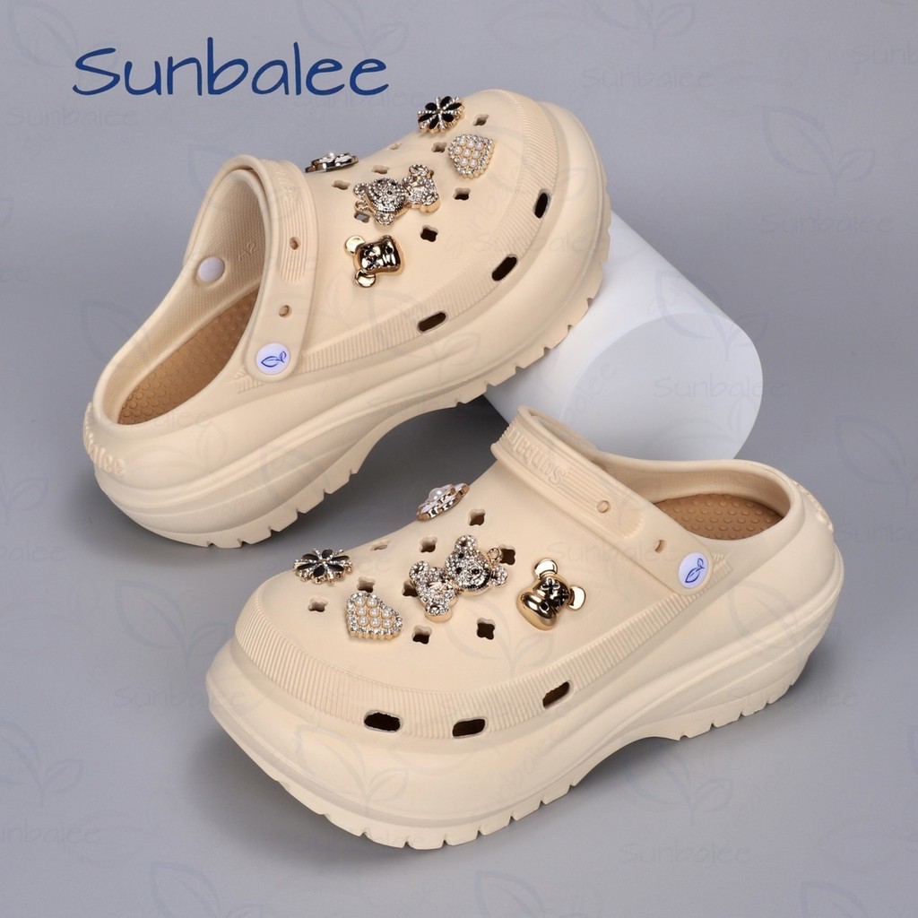 รองเท้าหัวโต แถมตัวติด เสริมส้น 8 เซน รองเท้าผู้หญิงรัดส้น EVA สีพื้นล้วน SHO-SUN8694 binbinzhao