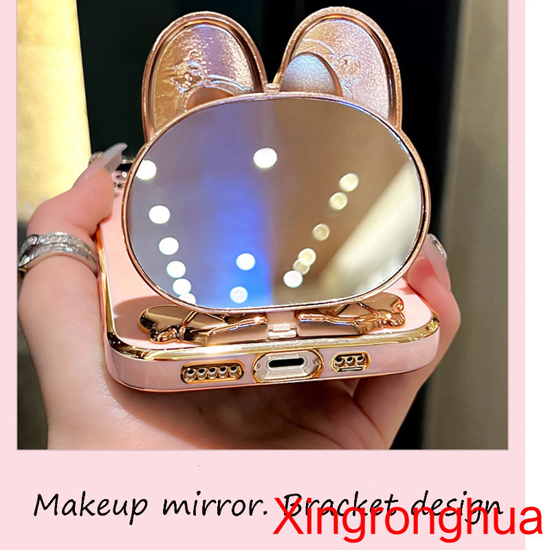 ปลอก OPPO A57 4G 2022 A57 2022 5G A77 A77S A57Eเคสโทรศัพท์TPU 3Dกระต่ายเครื่องสําอางกระจกแต่งหน้าขาตั้งUltra Thin Electroplated Soft Case Shock Protection Caseพร้อมสร้อยข้อมือ - รูปที่ 4