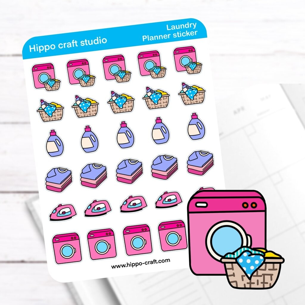 Laundry planner | Doodle sticker sheet สติ๊กเกอร์ไอคอนเครื่องซักผ้า สไตล์ดูเดิล สีสันสดใส