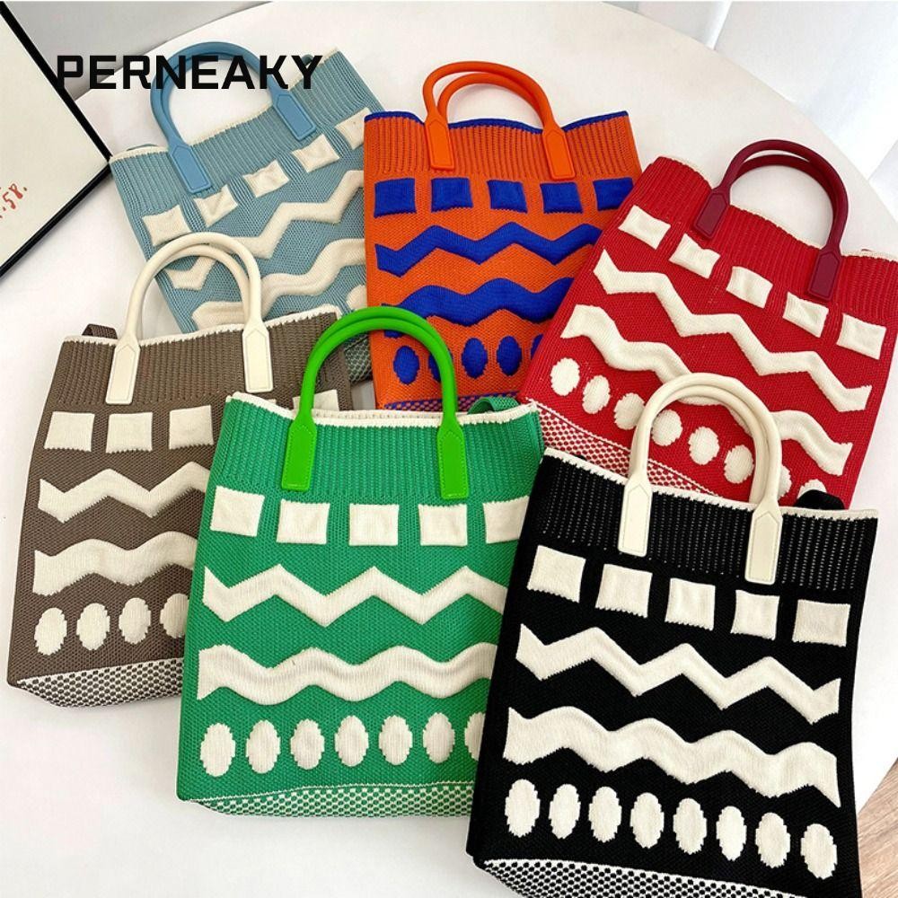 Perneaky กระเป๋าถือผู้หญิงกระเป๋าช้อปปิ้งเด็กผู้หญิงสีสบายๆทําด้วยมือ