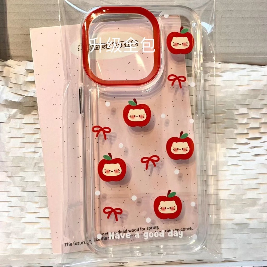 โบว์ลูกแมว Apple น่ารักทาสีหลุมขนาดใหญ่เปลือกนิ่มใสทนต่อการตกเคส iPhone สําหรับ iPhone 16 X/xs XR 12/11/13pro XSMAX iPhone 14/15ProMax 7/8 Plus