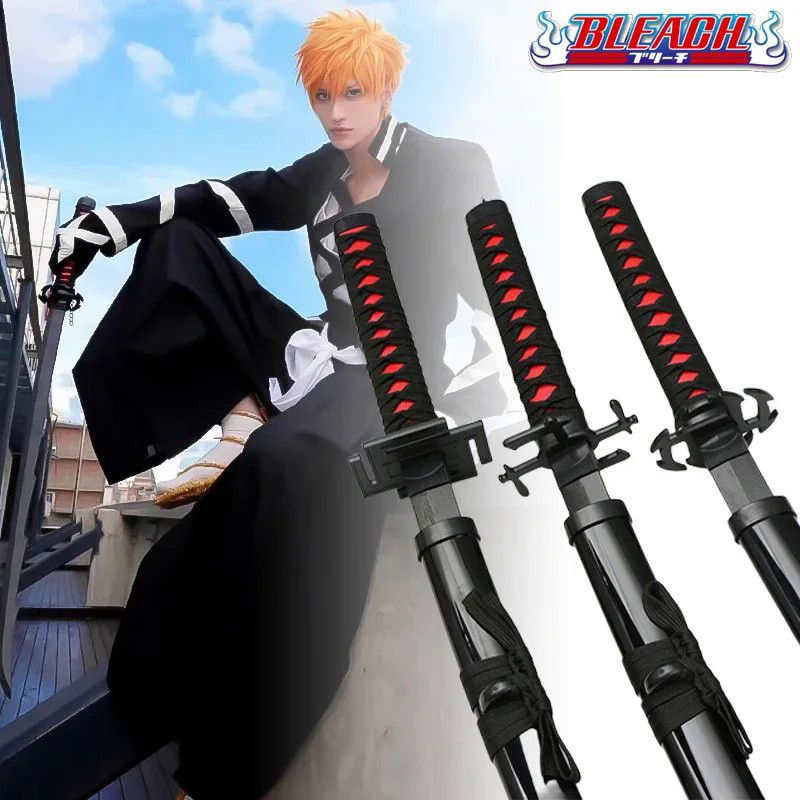 💥 104cm Bleach Ichigo Katana Swords Wooden Ninja Blade Anime Cosplay Prop Real Size Japanese Katana 