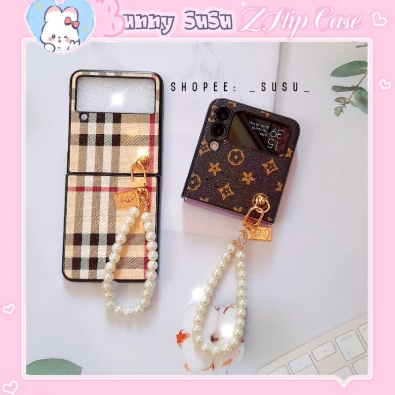 Z Flip 3 - ZFlip3 - เคส Z Flip3 - Flip3 5G พร้อม motifs พร้อมสายมุกหรูหรา