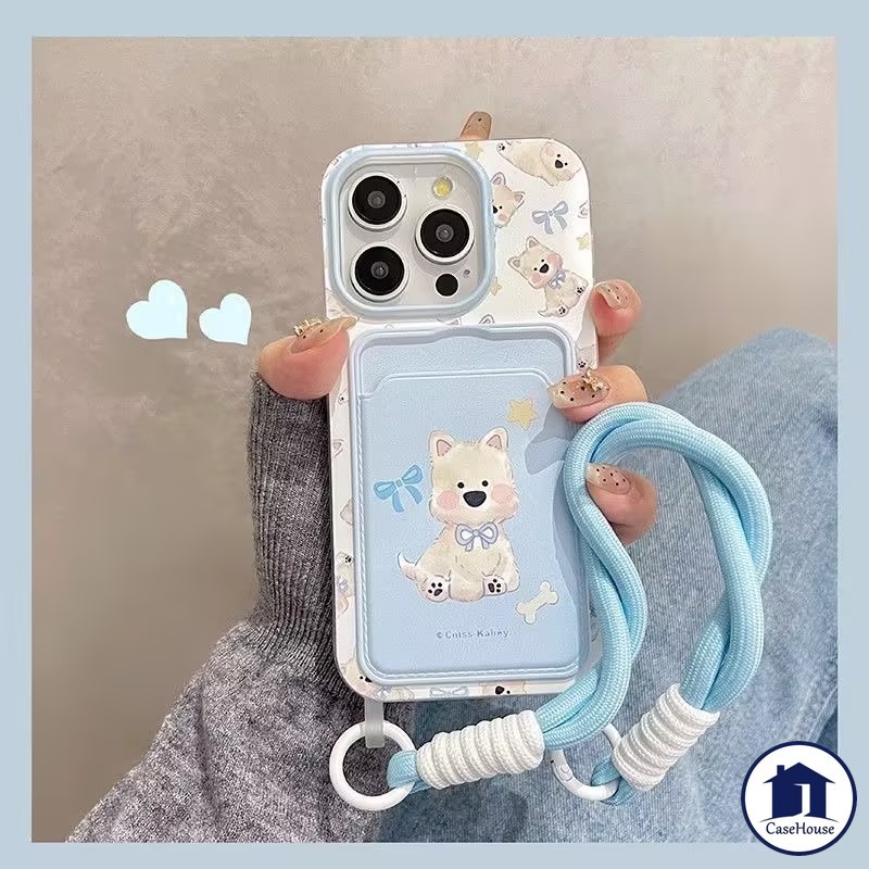 เคสแบบนุ่มพร้อมสายคล้องสำหรับใส่บัตรรูปลูกสุนัขสุดน่ารัก เข้ากันได้กับ IPhone XR 15 14 13 11 12 Pro Max 7 8Plus X XS Max
