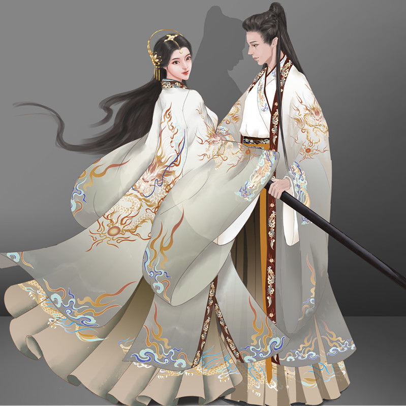 Yun Shuji [Jiang Wang Zhi] ฤดูใบไม้ผลิฤดูใบไม้ร่วงปกข้ามความยาวเอว Hanfu ผู้ชายผู้หญิงสไตล์แขนใหญ่ Wei Jin สไตล์พิมพ์ชุด C241007