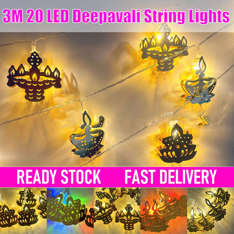 ใหม่ Deepavali ตกแต่ง String ไฟ USB และแบตเตอรี่ Diwali Gilded Iron Craft LED Fairy Light Lotus /Candleholder จี้ออกแบบ Deepavali ตกแต่งรายการ
