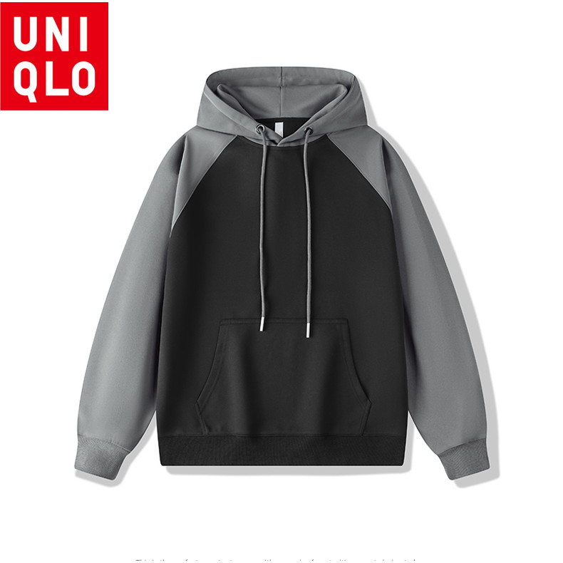 UNIQLO เสื้อสเวตเตอร์แขนยาวมีฮู้ด ยูนิโคล่ ฤดูใบไม้ผลิและฤดูใบไม้ร่วงเสื้อสเวตเตอร์ผู้ชายหลวมแบบสบาย ๆ แมทช์ทุกวันเรียบง่ายแล