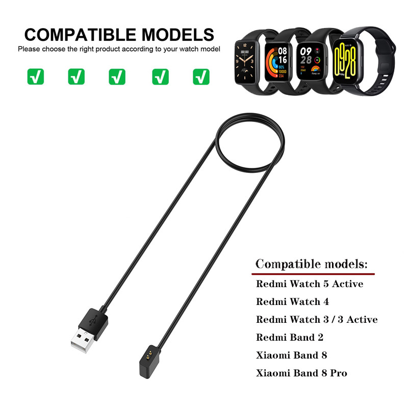 สําหรับ Redmi Watch 5 Active / 4 / 3 / Redmi Band 2 สายชาร์จ USB สําหรับ Xiaomi Band 8 / 7 Pro อะแดปเตอร์ชาร์จสายไฟ