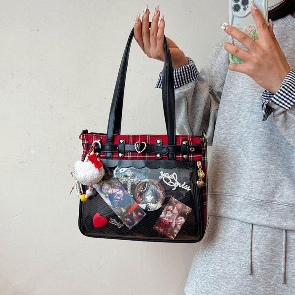 Lilyes การ์ตูนอะนิเมะ Itabag, Y2K ความจุขนาดใหญ่ JK Crossbody กระเป๋า, กระเป๋าเป้สะพายหลังหวาน Kawaii ตุ๊กตาป้ายจอแสดงผลกระเป๋าสะพายโปร่งใสของขวัญวันเกิด