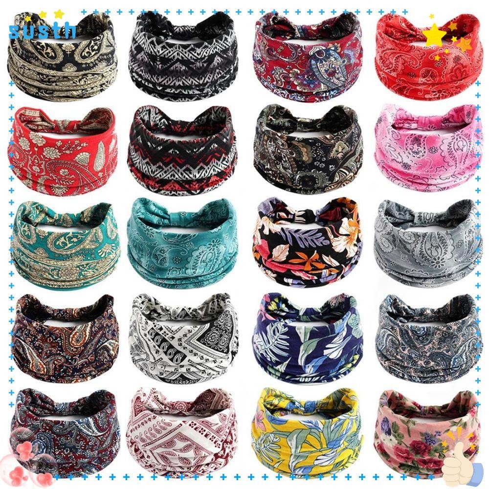 Susth ที่คาดผมโยคะวินเทจ Cross Knot Head Wrap แฟชั่นสาวยางรัดผม