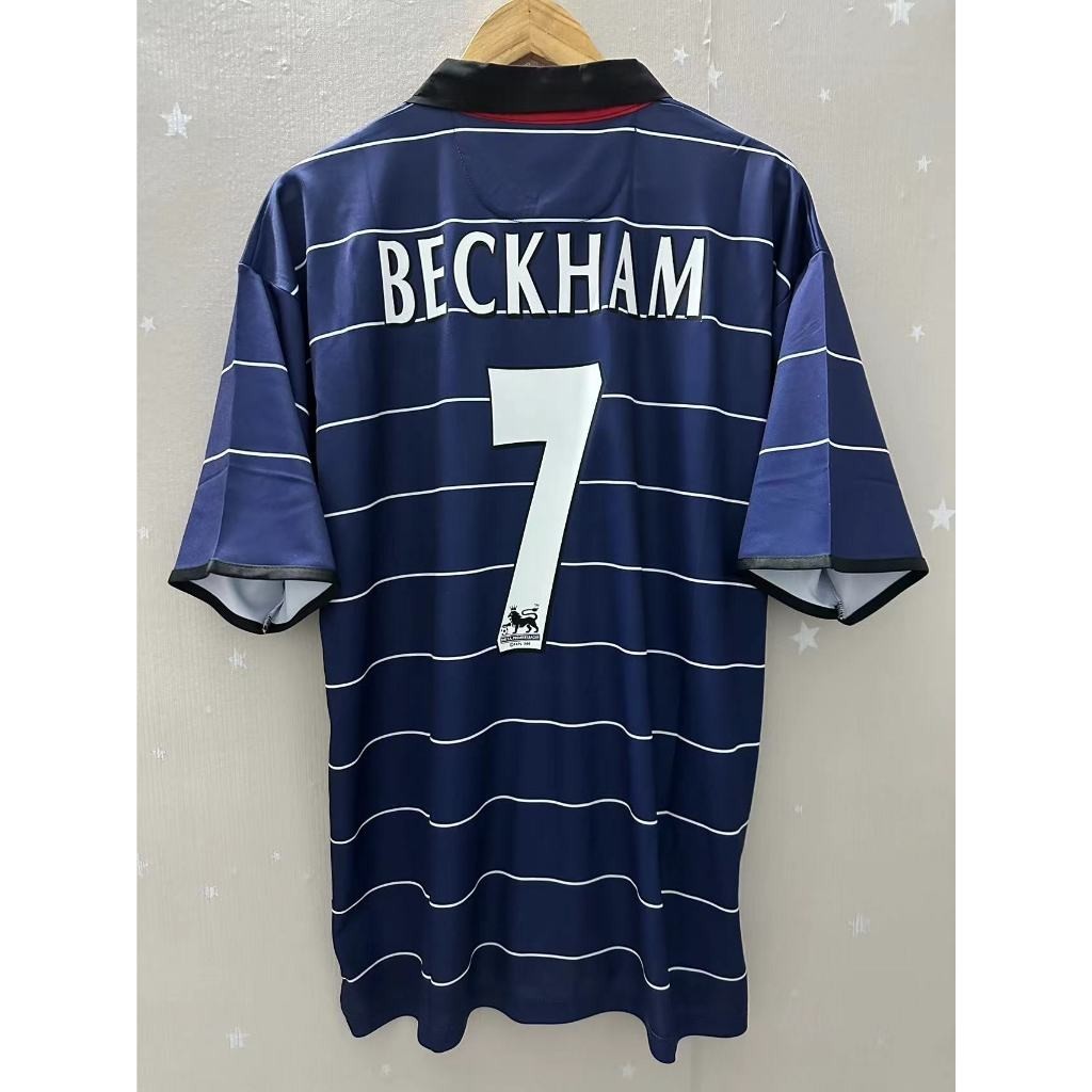 เสื้อ retro retro shirt99-00 MAN-U BECKHAM GIGGS KEANE Away Retro Football Jersey เสื้อยืดที่กําหนดเ