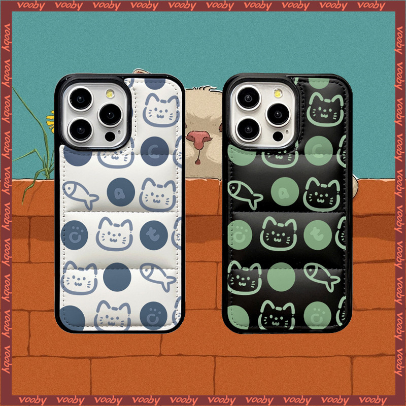 การ์ตูนน่ารักแมวป้ายปลาเปลือกแข็งลงแจ็คเก็ตเคสโทรศัพท์เหมาะสําหรับIPhone17 AIR 16 16P 16PM 16Plus 15 15P 15PM 14 14P 13 13P 13PM 12PM 11 11P 11PM X XR 7P 7Plus max