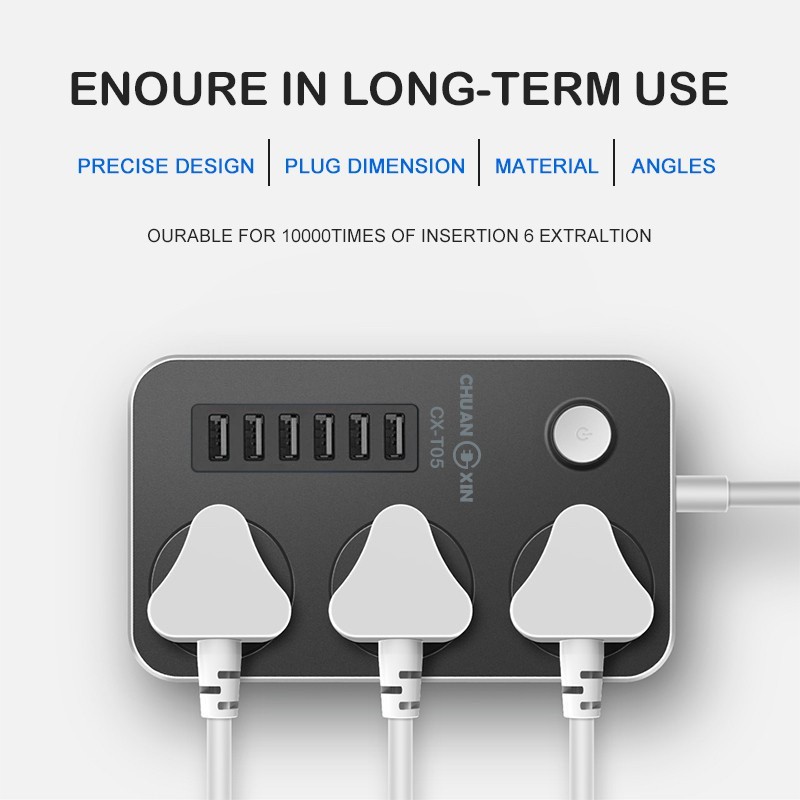 จัดส่งด่วนในกรุงเทพฯ แบบพกพา ปลั๊กไฟ ปลั๊ก usb 6ช่อง สายยาว 2 เมตร ปลั๊กพ่วง