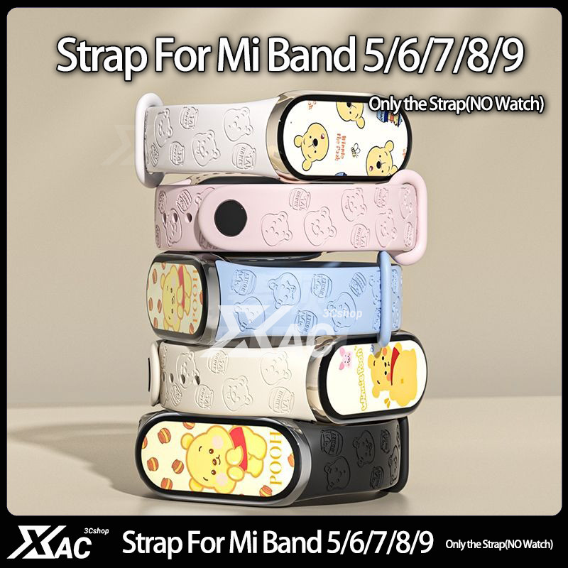 Xiaomi MI Band 8/9 สายคล้องคอการ์ตูน 3D แกะสลักสายรัดข้อมือสําหรับ Xiaomi MI Band 8 NFC 7 6 5 สายนาฬ
