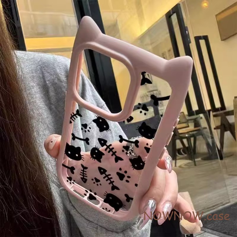Iphone 16 15 14 13 12 11 Pro Max X XR Max 7 8 Plus INS Fishbone Cat น่ารักการ์ตูนคู่เคสโทรศัพท์ปกอ่อน