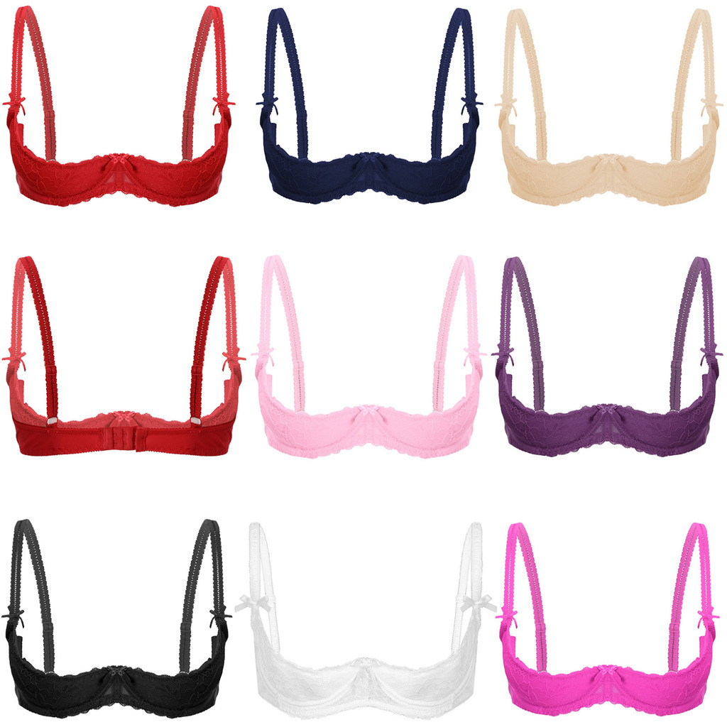 สตรี 1/2 ถ้วย Push Up Underwire เซ็กซี่เปิดถ้วย Bra Top ชุดชั้นในปรับสายรัดฟองน้ําเบาะ Brassiere ชุดชั้นในชุดนอน