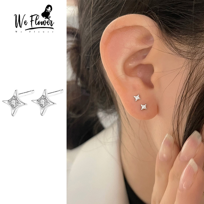 We Flower กาหลี S925 เงินZircon Lucky Cross Starสตั๊ดต่างหูผู้หญิงผู้ชายสวมใส่ทุกวันเลือกฟรีPewrcedหูเครื่องประดับ