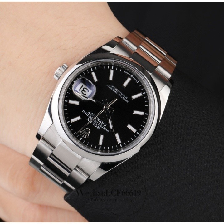 Rz70หน้าปัดสีดำเทรนด์เรียบง่าย, Rolex Datejust ธุรกิจแฟชั่นอัตโนมัติสายรัดสแตนเลสเรียบหรูหรูหราหรูหรานาฬิกาผู้ชาย