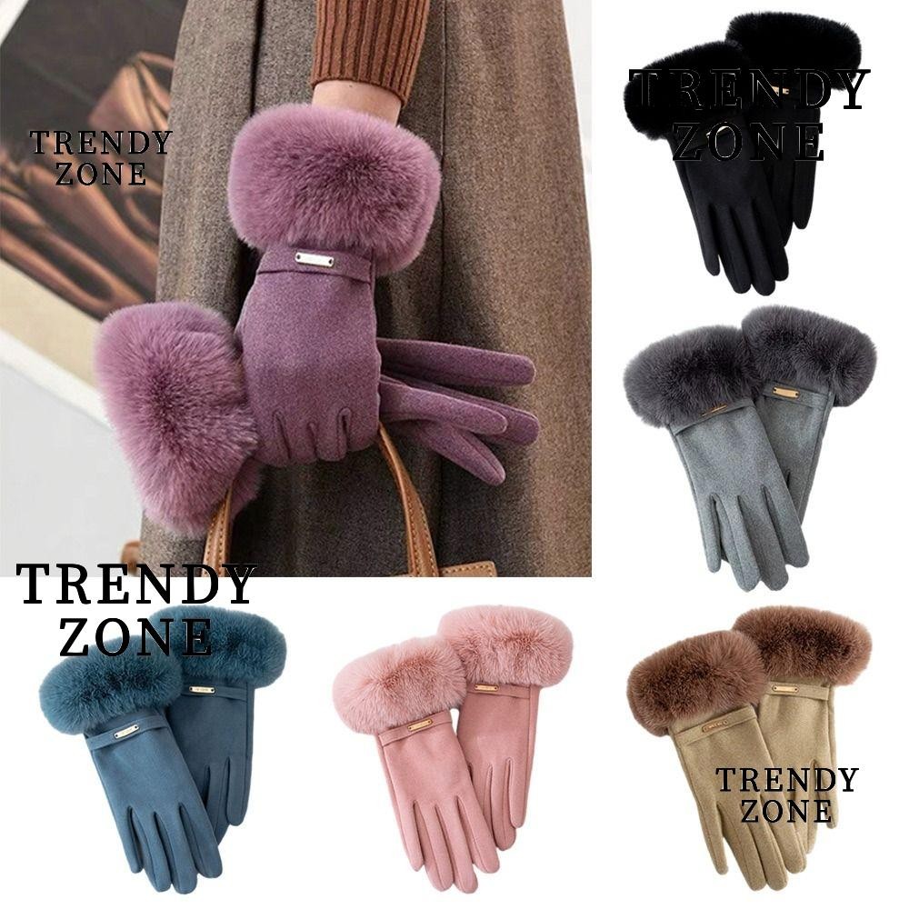 Trendyzone ถุงมือหน้าจอสัมผัส, Faux Fur Warm Driving Mittens, Graceful Velvet Windproof ฤดูหนาวถุงมือสกีผู้หญิง