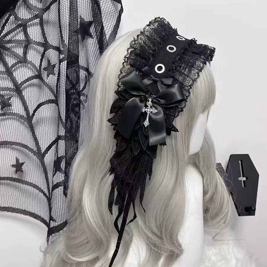 ญี่ปุ่น Handmade Lolita Wing แถบคาดศีรษะ Gothic Dark Angel อุปกรณ์เสริมผม Subculture ฮาโลวีน Photo Props Y2k