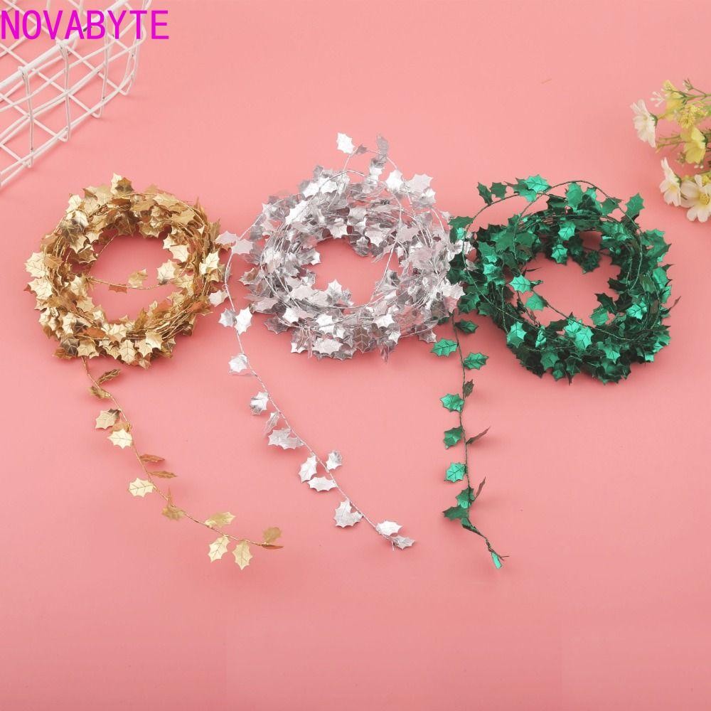 โนวาบาย จําลองหวาย,สีเขียวใบลูกปัดสตริงคริสต์มาสใบหวาย,ทําเองผลไม้สีแดงที่มีสีสัน5เมตรคริสต์มาสตกแต่งแถบคริสต์ม
