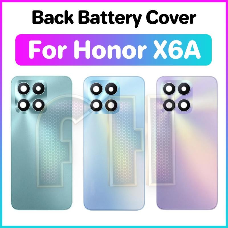 ฝาหลังแบตเตอรี่กระจกสําหรับ huawei Honor X6A ประตูด้านหลังแบตเตอรี่ฝาหลังเลนส์กล้องกระจก