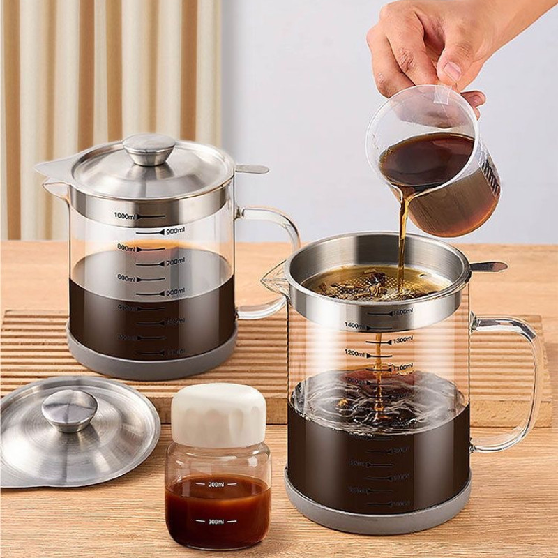หม้อกรองน้ำมัน ความจุขนาดใหญ่ 1L/1.5L ถ้วยกรองน้ำมัน สแตนเลสทนร้อน พร้อมตาข่ายกรอง แผ่นกันลื่น - รูปที่ 7