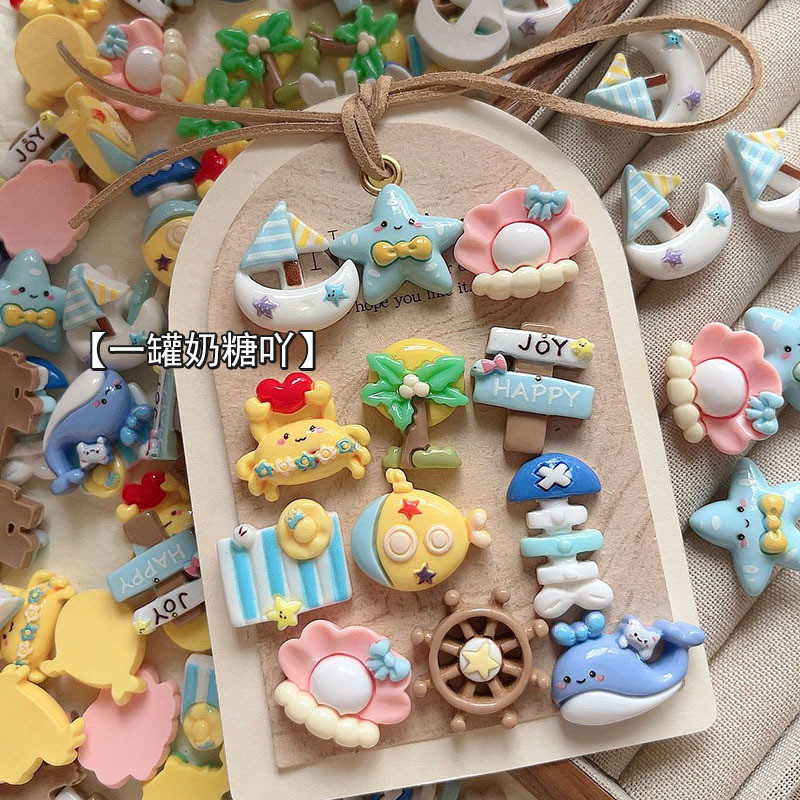 【50pcs】Thailand Ready Stock Handmade Cream Ocean Series Resin Jewelry DIY Phone Case Accessories Headwear Hair Clips Cups Decorative Patches