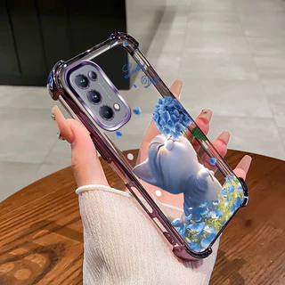 เคสสําหรับ OPPO Reno 4 5 5k เคสโทรศัพท์ดอกไม้แมวสี่มุมซิลิโคน TPU นิ่มโปร่งใส XH007