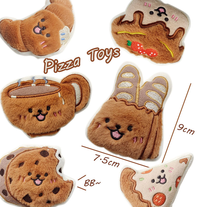 มินิสุนัขเสียงของเล่นการ์ตูนอาหารรูปของเล่นตุ๊กตาเข็มกลัดเค้กครัวซองต์บาแกตต์