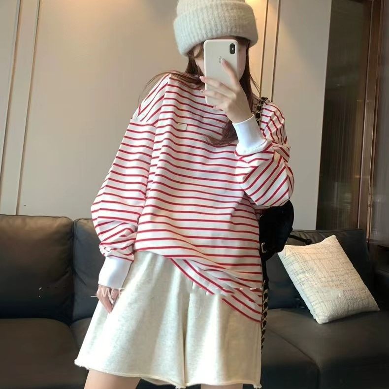 ADER ใหม่ ลายสีตัดกัน เสื้อลายขี้เกียจสำหรับฤดูใบไม้ร่วง แขนยาว สไตล์เกาหลี ดีไซน์รอบคอดูโดดเด่น 8GD