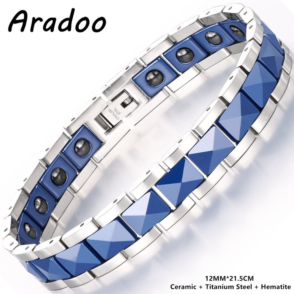 ARADOO เซรามิคไทเทเนียมสร้อยข้อมือ สำหรับทั้งผู้ชายและผู้หญิง พร้อมเทคโนโลยีแม่เหล็ก Hematite เป็นของขวัญที่perfect
