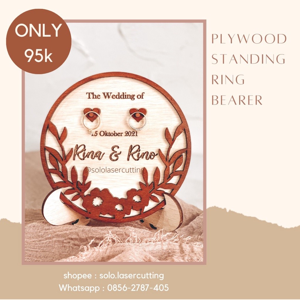 PLYWOOD STANDING RING BEARER PLYWOOD RING HOLDER พร้อมการติดฉลากเมื่อเมื่อแสดงความสะดวก