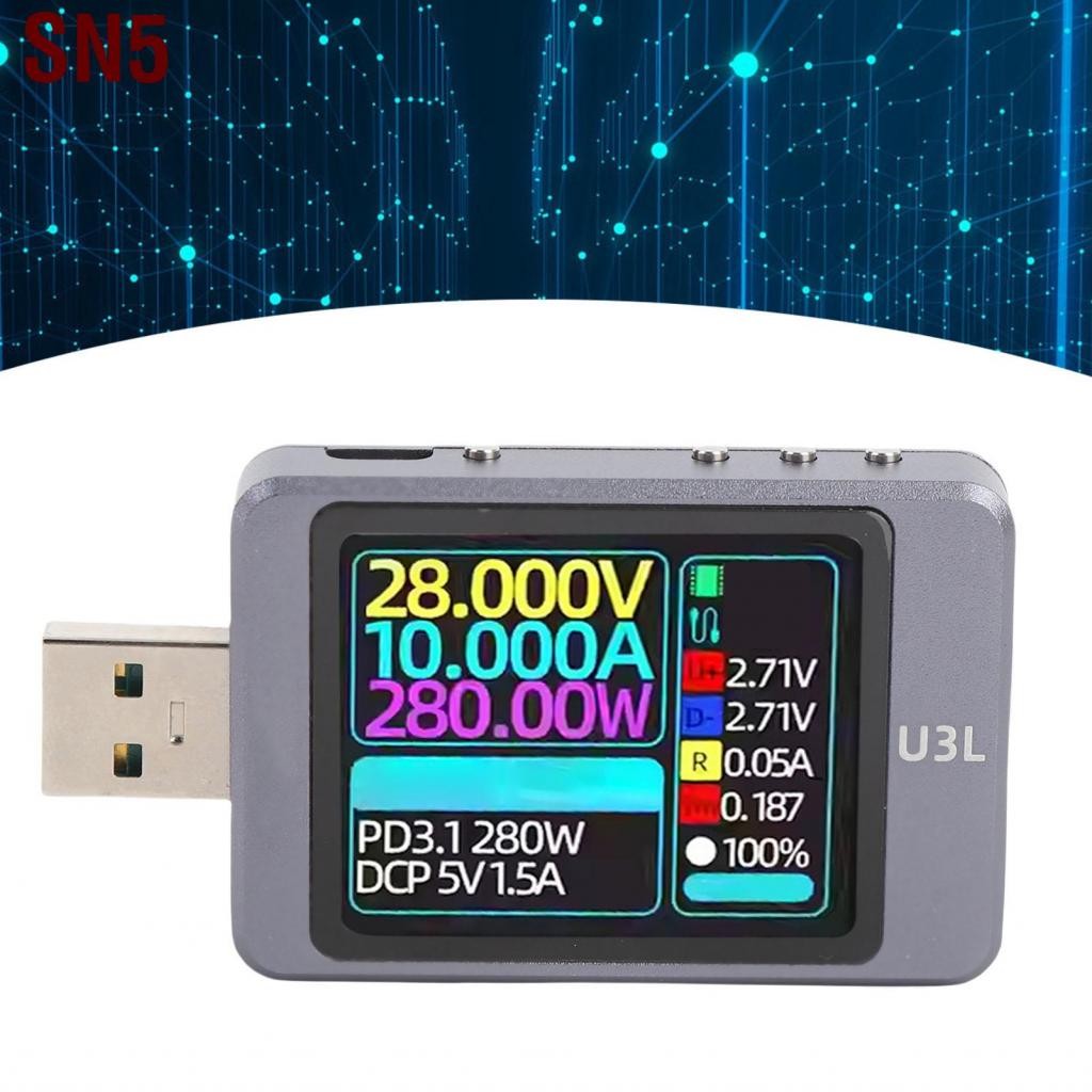 SN5 Swoan95.th-th-th USB Tester 4-28V 0-5A หน้าจอ 1.77 นิ้ว A C แรงดันไฟฟ้ากระแสไฟฟ้าหลายมัลติมิเตอร