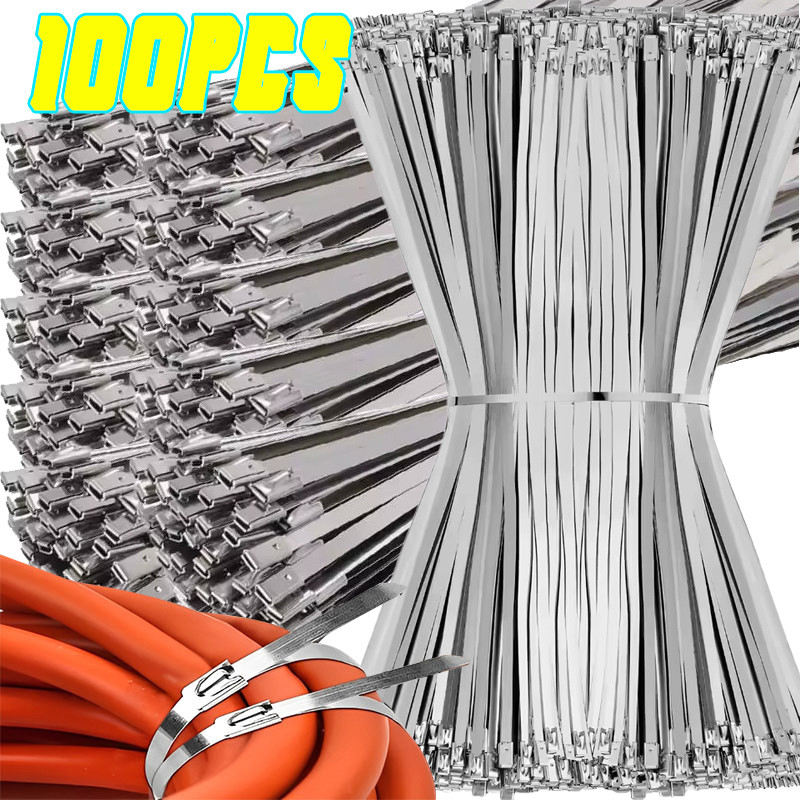 20/60/100 ชิ้น สแตนเลสสตีล Self Locking Cable Ties - Multifuncional Heavy Duty Fastening แหวน