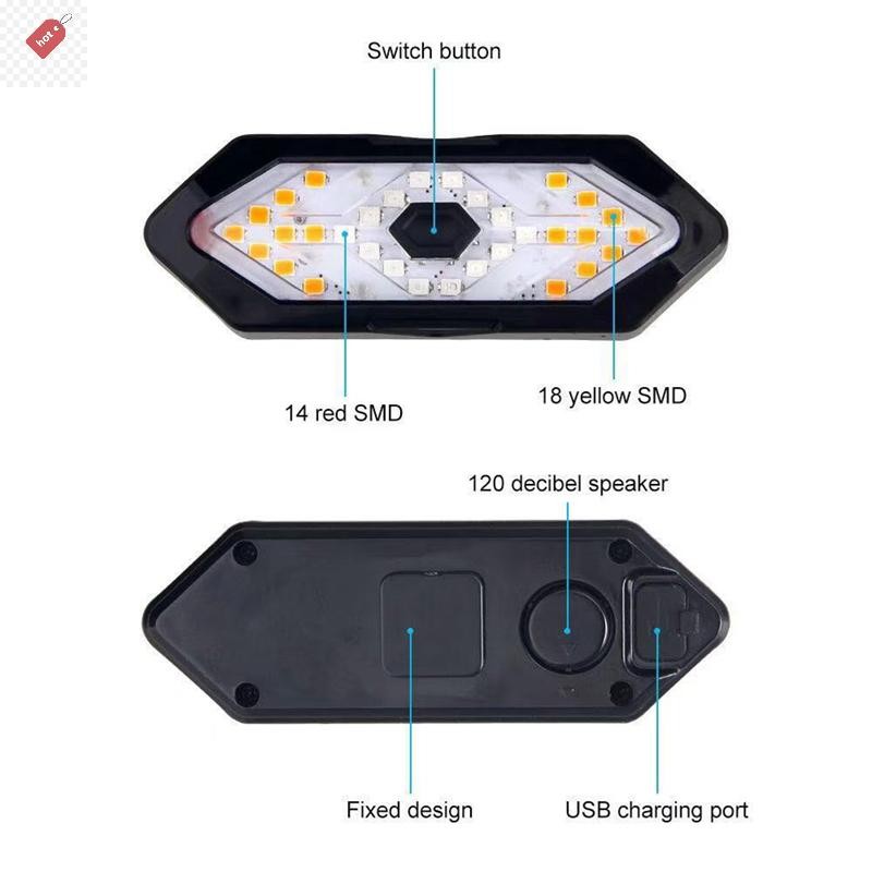 ALIK จักรยานไฟเลี้ยวรีโมทคอนโทรลตัวบ่งชี้ทิศทาง LED ด้านหลัง USB ชาร์จไฟท้ายขี่จักรยานพร้อมแตร TH - รูปที่ 2