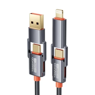 TRANYOO XS10 PD240W สายชาร์จเร็ว 4 ใน 1 ขนาด 1.2 เมตร Type-C สายชาร์จเร็วสำหรับ คอมพิวเตอร์โน๊ตบุ๊ค