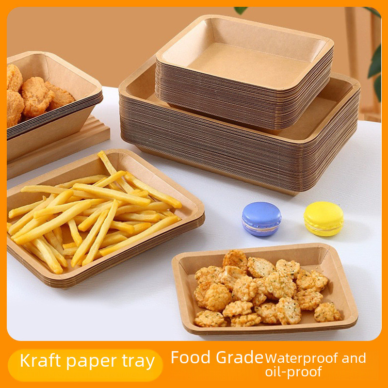New Product#Disposable Dinner Plates BBQ Plates Paper Plates Rectangular Commercial Kraft Paper Tray