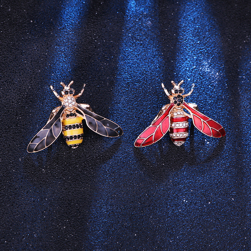 เข็มกลัดเพชรสังเคราะห์ แบบคลาสสิก สไตล์ย้อนยุค สีเหลืองและแดง สำหรับสวมใส่อย่างเป็นทางการ