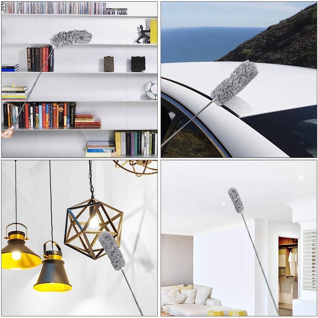 ไม้ปัดฝุ่นแบบยืดหดได้ยาวพิเศษพร้อมก้านขยายแปรงไมโครไฟเบอร์แบบใช้ซ้ําได้สําหรับห้องนอนห้องนั่งเล่นทําความสะอาด ไม้ปัดฝุ่น สําหรับทําควา - รูปที่ 4