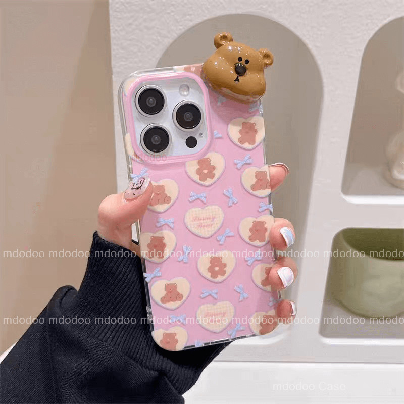 เคส For Xiaomi 15T 14T Pro 13T 12T 5G 13 12 12X 12S 4G 11T 11 Lite 10T 9 SE A2 Cute Little Bow Heart 3D Bear Doll All Over Hhe Screen Pink Girl Lace Cat Paw Short Lanyard Anti-Drop Soft Phone Case TM 61 - รูปที่ 4