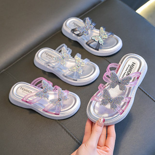 รองเท้าแตะเจลลี่แฟชั่นฤดูร้อน มีพลอยเทียมและลายผีเสื้อ นุ่มแ…