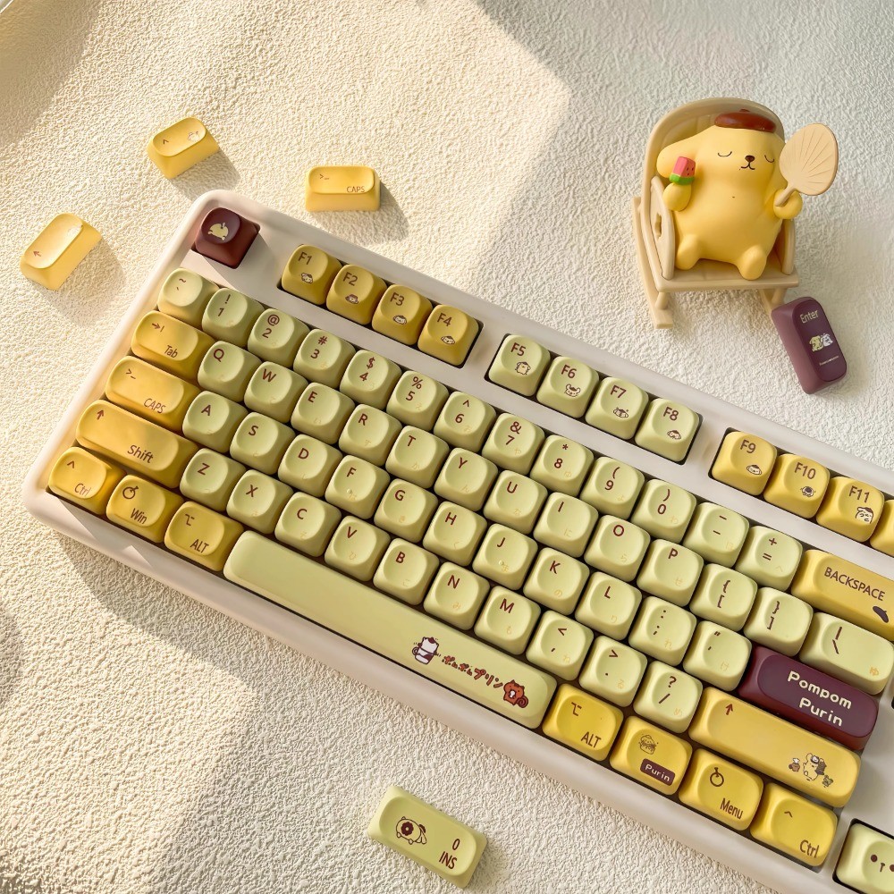 Pom Pom Purin Keycaps 120 คีย์ MOA โปรไฟล์ PBT Dye Sublimation Wooting60 MAD60 Aula F75 Keycaps น่าร