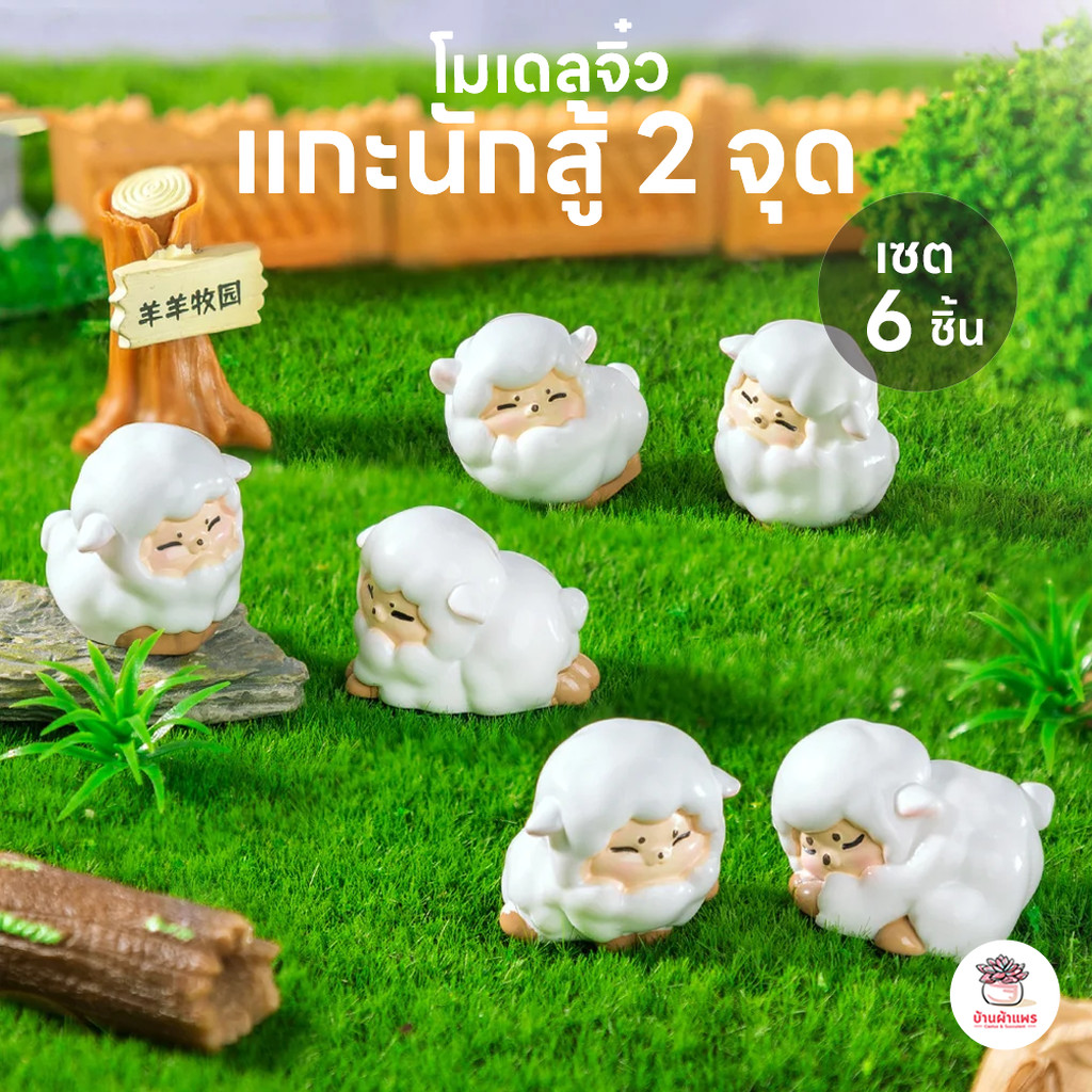แกะนักสู้ 2 จุด [ เซต 6 ชิ้น ] ตุ๊กตาจิ๋ว โมเดลจิ๋ว แต่งสวน ตุ๊กตาแต่งสวนจิ๋ว ตุ๊กตาจัดสวนถาด