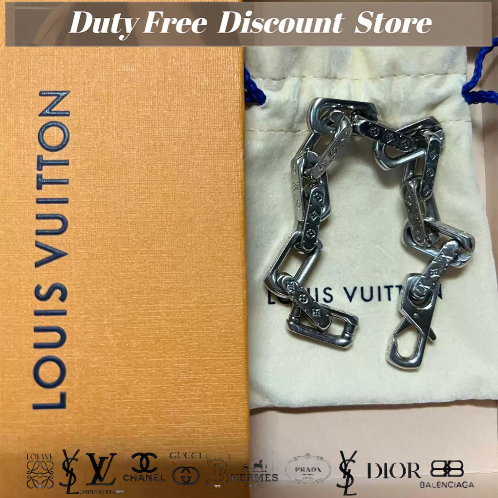 หลุยส์ วิตตอง (Louis Vuitton) กำไลข้อมือลาย MONOGRAM แบบ Cuban (กำไลเงินผู้ชาย) การรับประกันสองปี ขอ