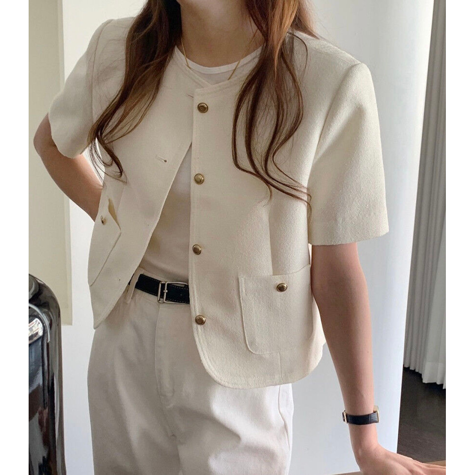 เสื้อโค้ทสั้นสไตล์ฝรั่งเศส กระดุมแนวตรง เหมาะสำหรับฤดูร้อน